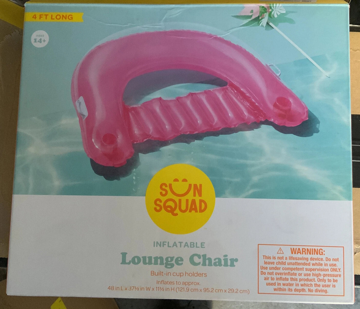 Sun Squad 4 Ft Long Pink Inflatable Lounge Chair New | Free Ship!